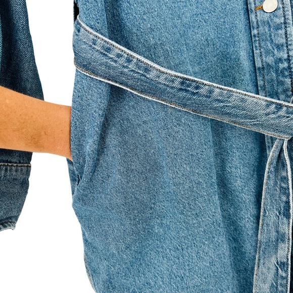 ASOS Denim Mini Dress With Belt in Midwash Blue Size 4 - Picture 4 of 12